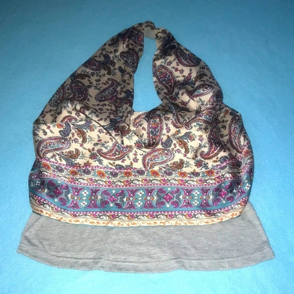 FLYING TOMATO paisley print scoop neck backless layered halter top NEW size M - Picture 1 of 7